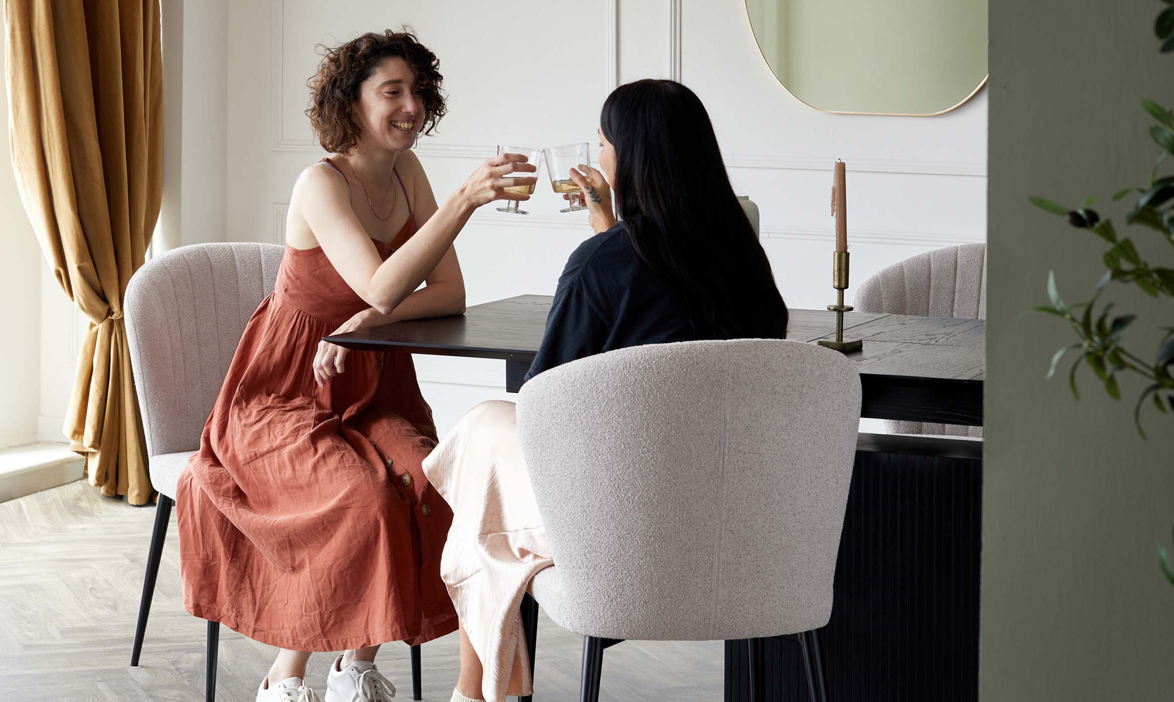 Harper Light Grey Boucle Black Metal Dining Chair