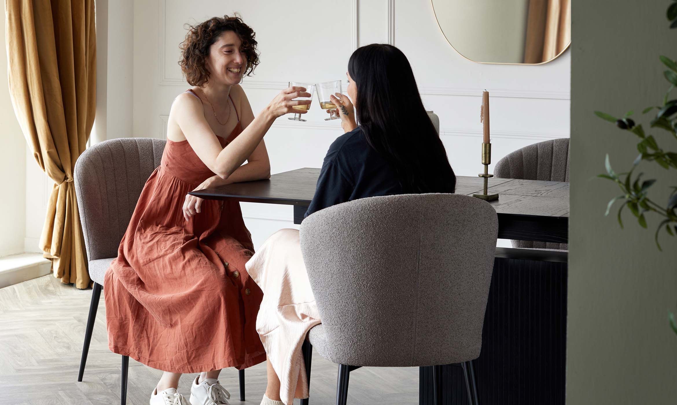 Harper Dark Grey Soft Touch Boucle Black Metal Dining Chair