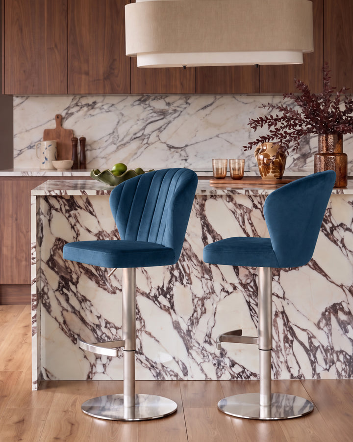 Harper Dark Blue Velvet Gas Lift Bar Stool