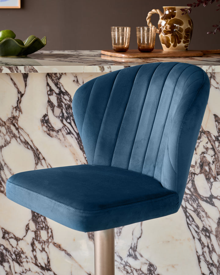 Harper Dark Blue Velvet Gas Lift Bar Stool