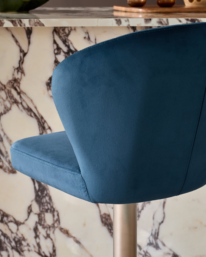 Harper Dark Blue Velvet Gas Lift Bar Stool