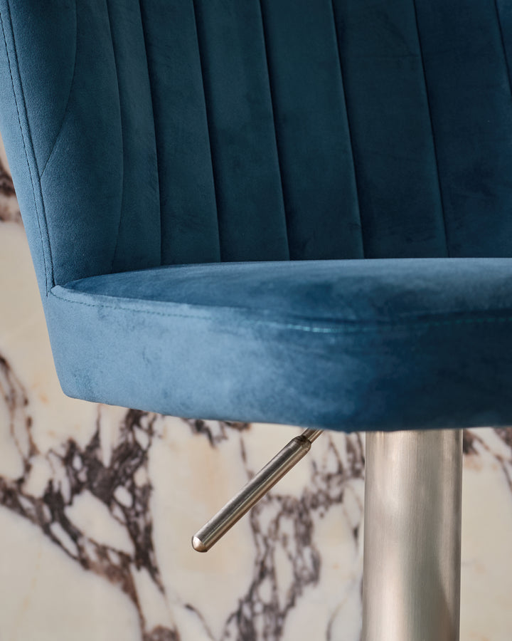 Harper Dark Blue Velvet Gas Lift Bar Stool