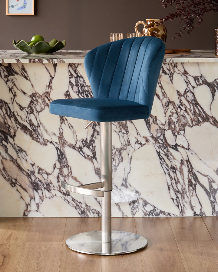 Harper Dark Blue Velvet Gas Lift Bar Stool