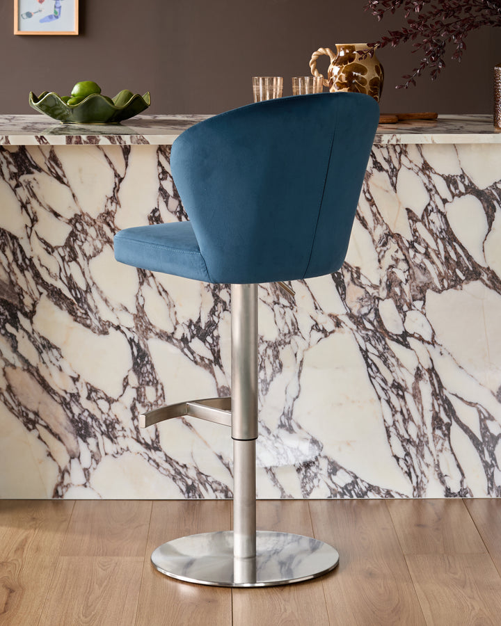 Harper Dark Blue Velvet Gas Lift Bar Stool