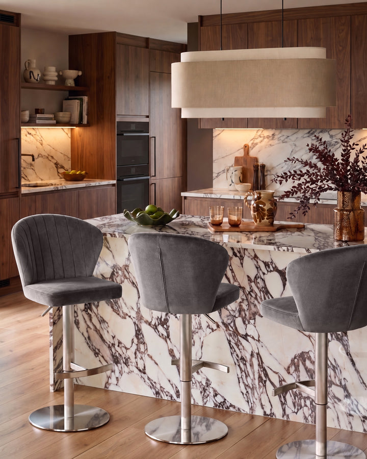 Harper Dark Grey Velvet Gas Lift Bar Stool