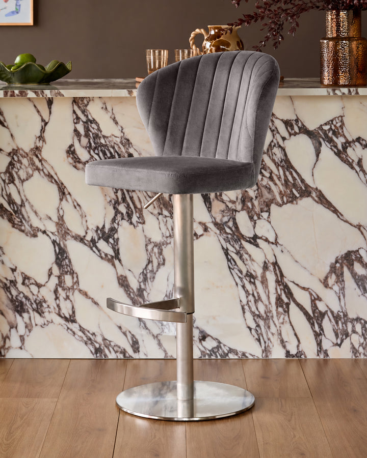 Harper Dark Grey Velvet Gas Lift Bar Stool
