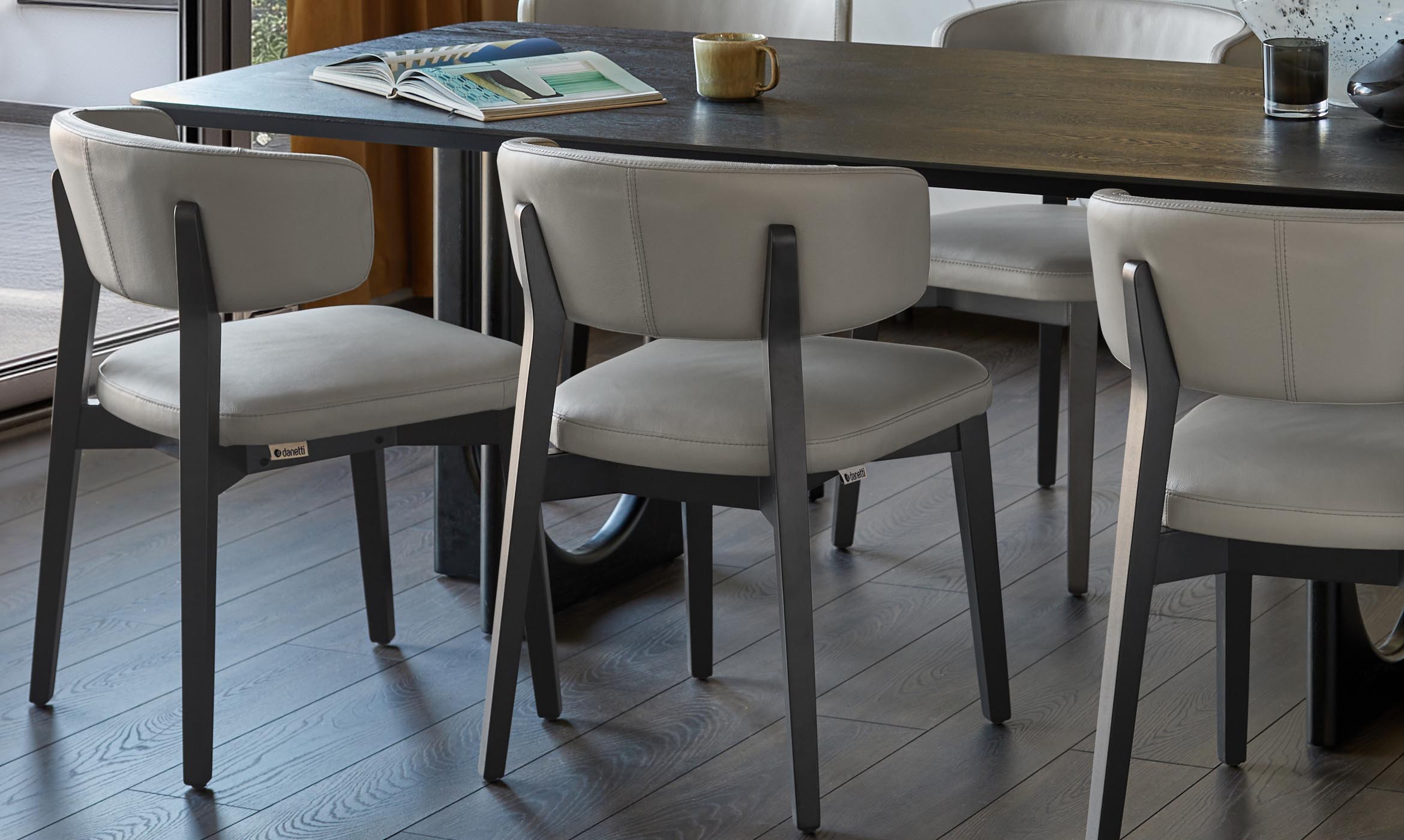 Harris light grey leather dining chair