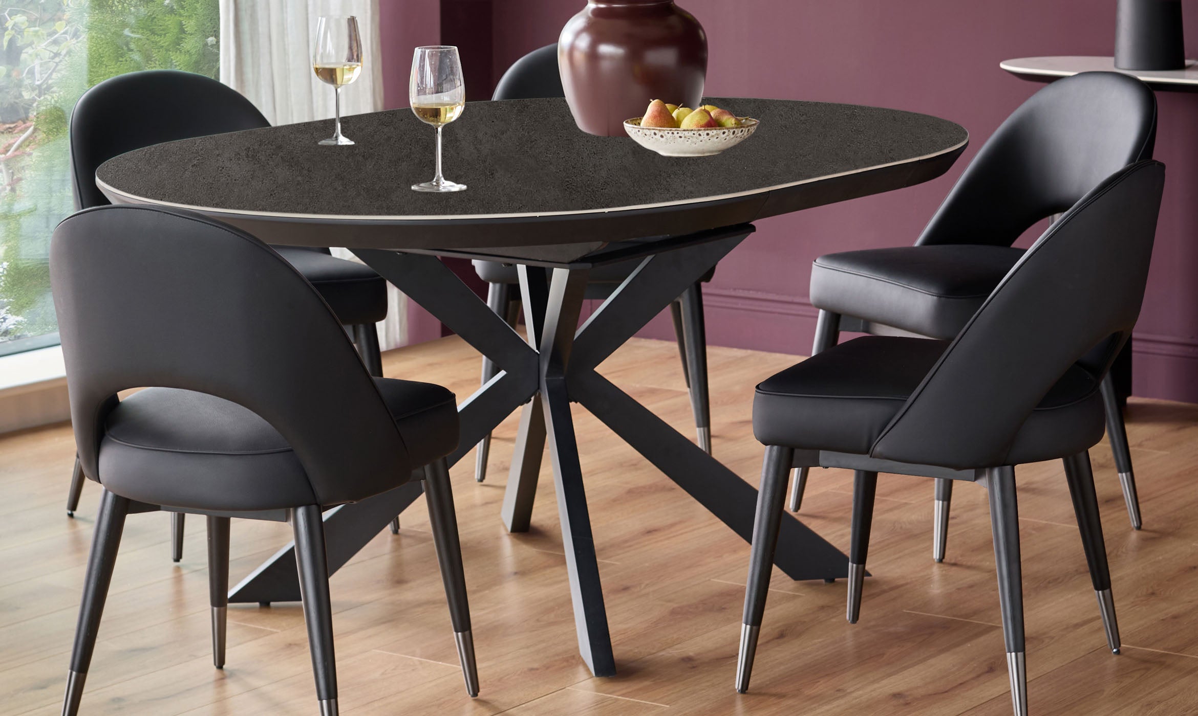 Hayden dark grey ceramic 4-6 extending round dining table