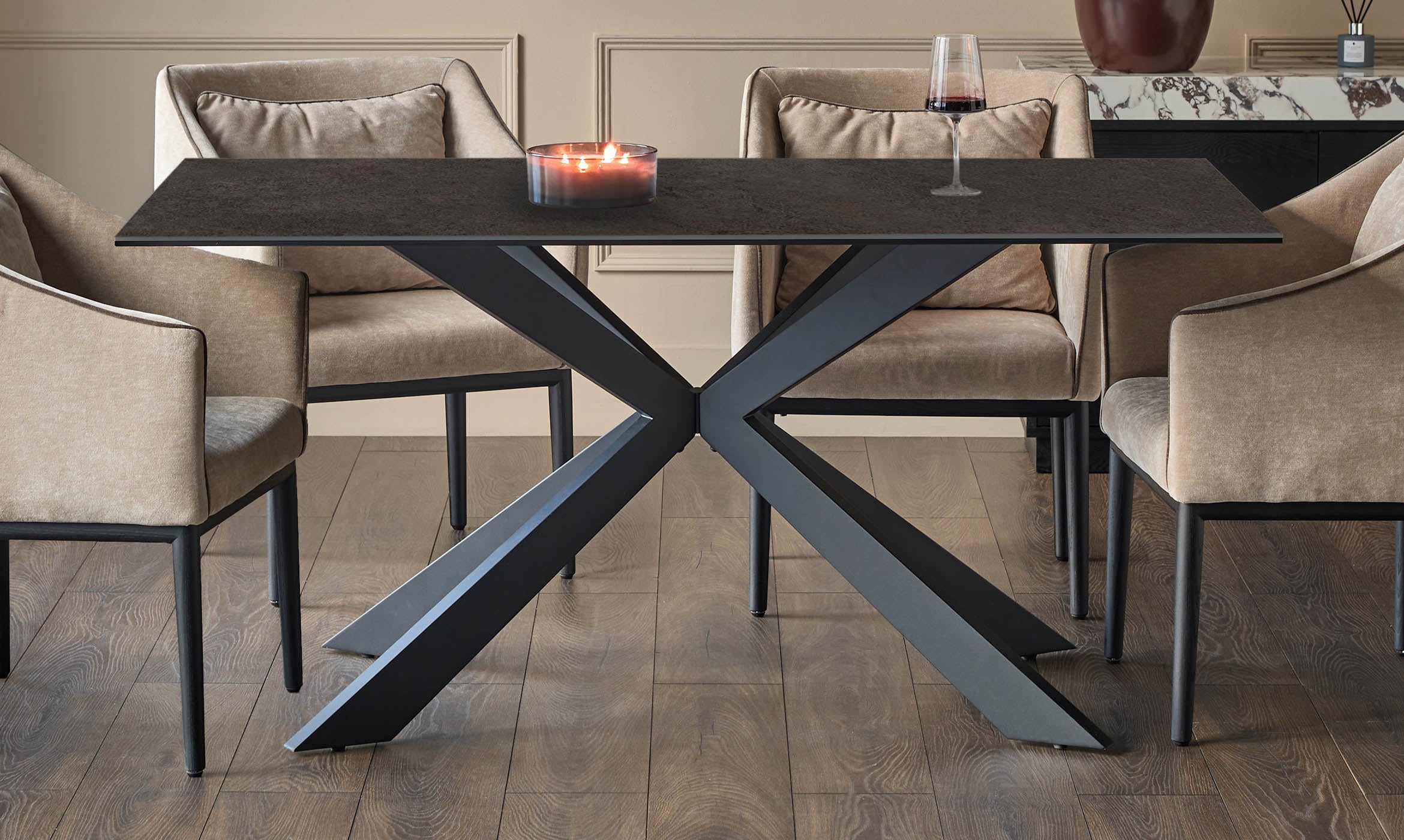 Hayden dark grey ceramic 6 seater dining table