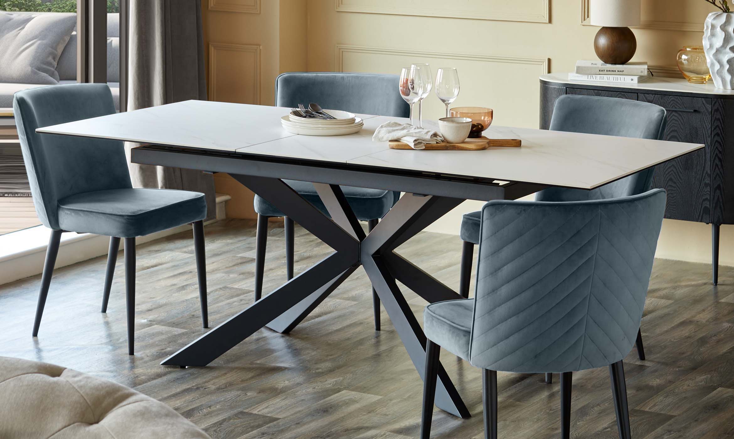 Serena Blue Grey Velvet Dining Chair