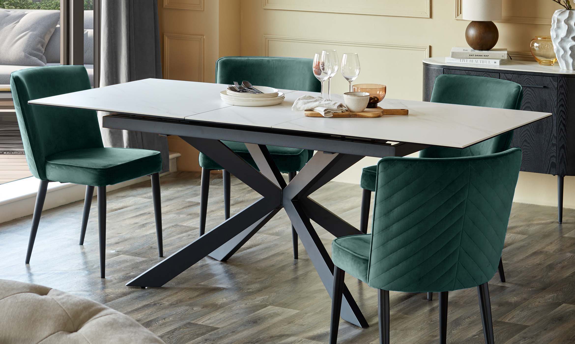 Serena dark green velvet dining chair