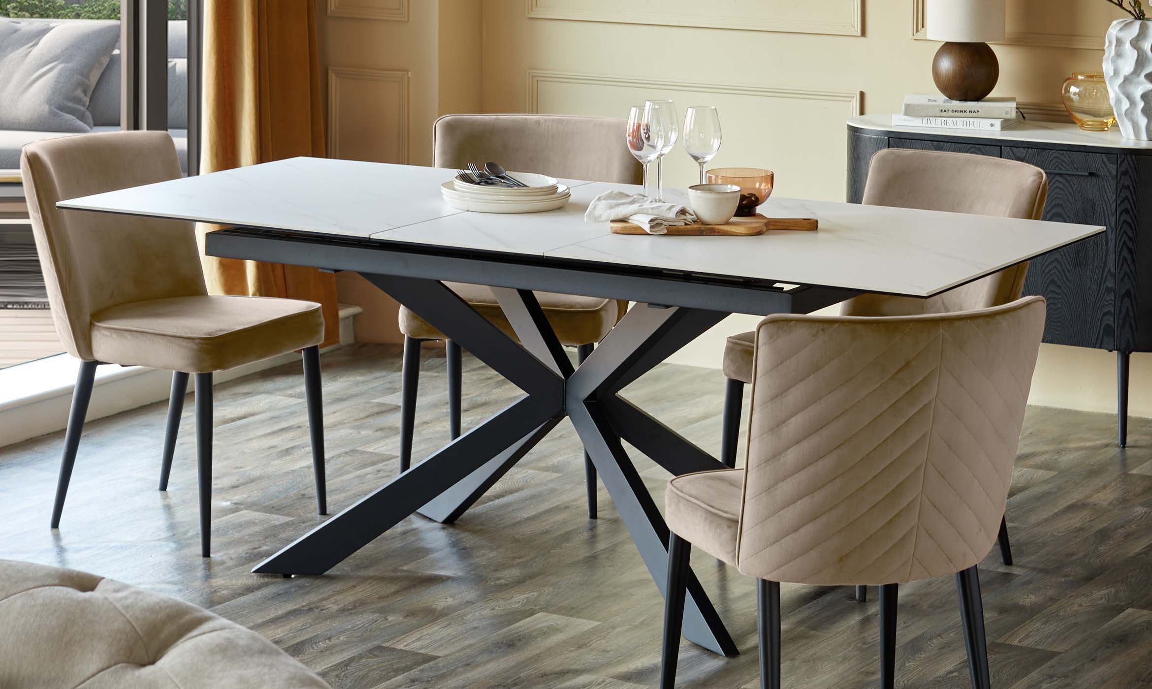 Serena champagne velvet dining chair