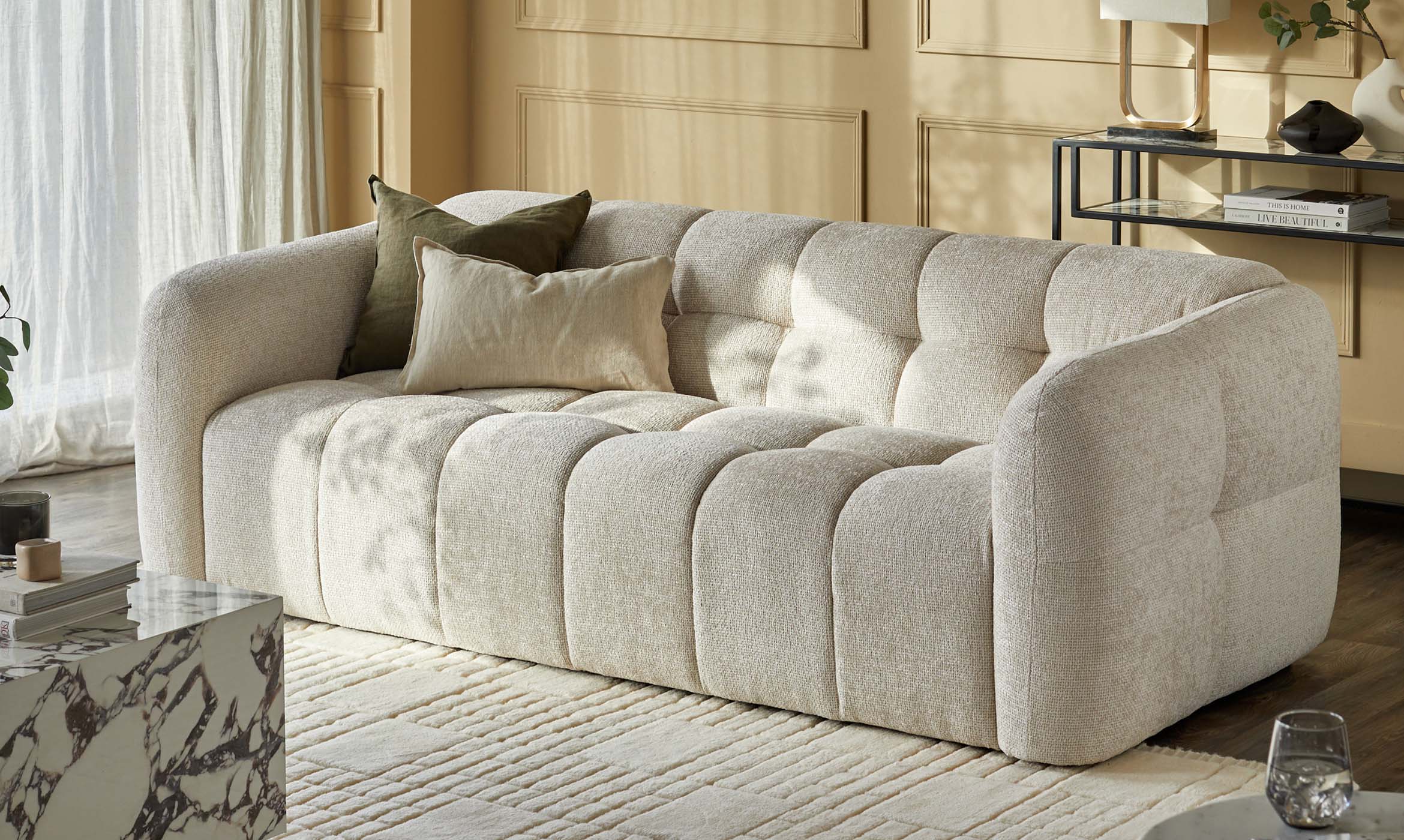 Hayes natural fabric 3 seater sofa