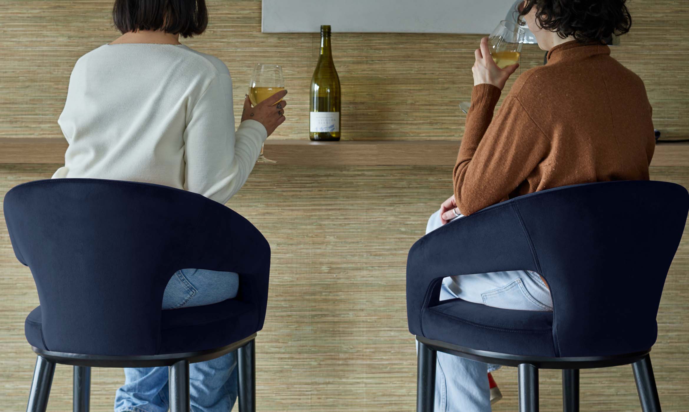 Heath navy recycled velvet bar stool