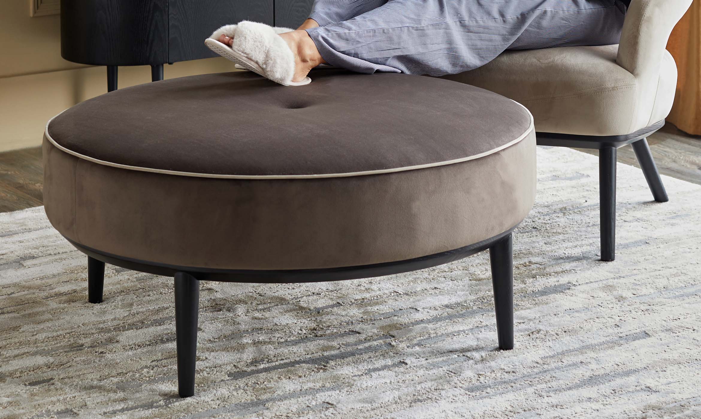 Heath mocha velvet footstool