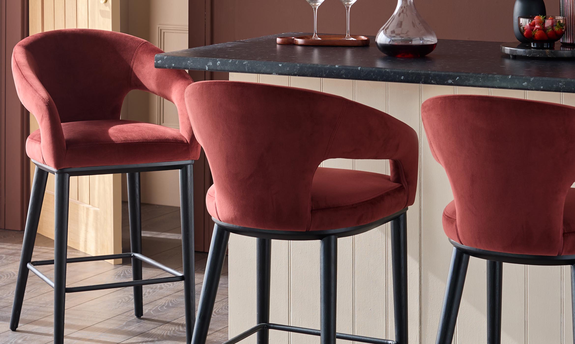 Heath toffee red velvet bar stool