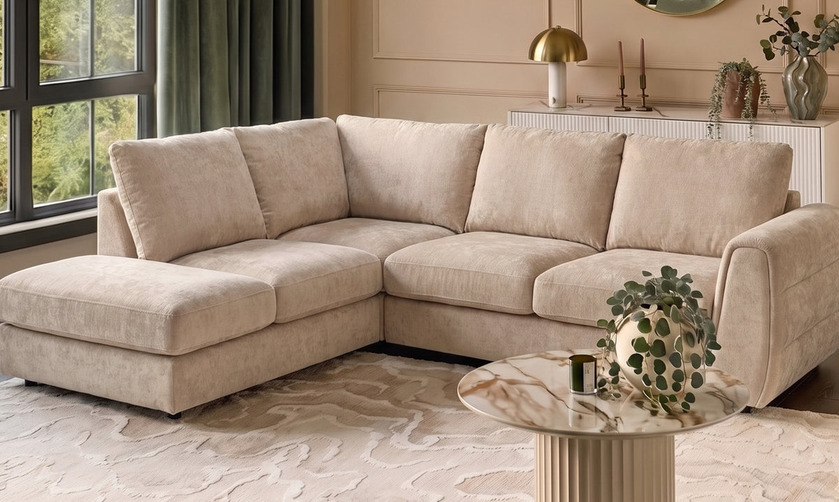 Heidi champagne chenille left hand corner chaise sofa