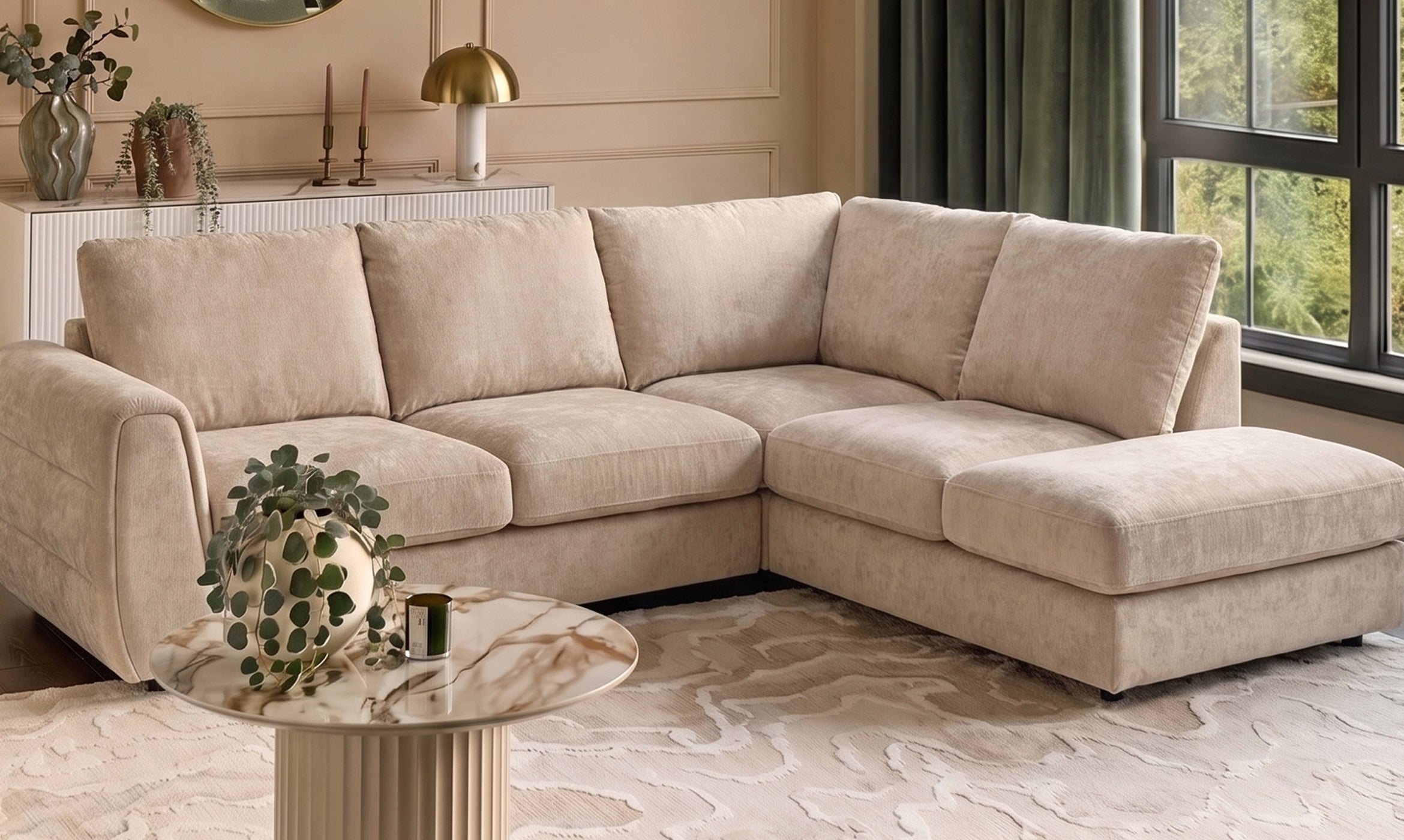 Heidi champagne chenille right hand corner chaise sofa
