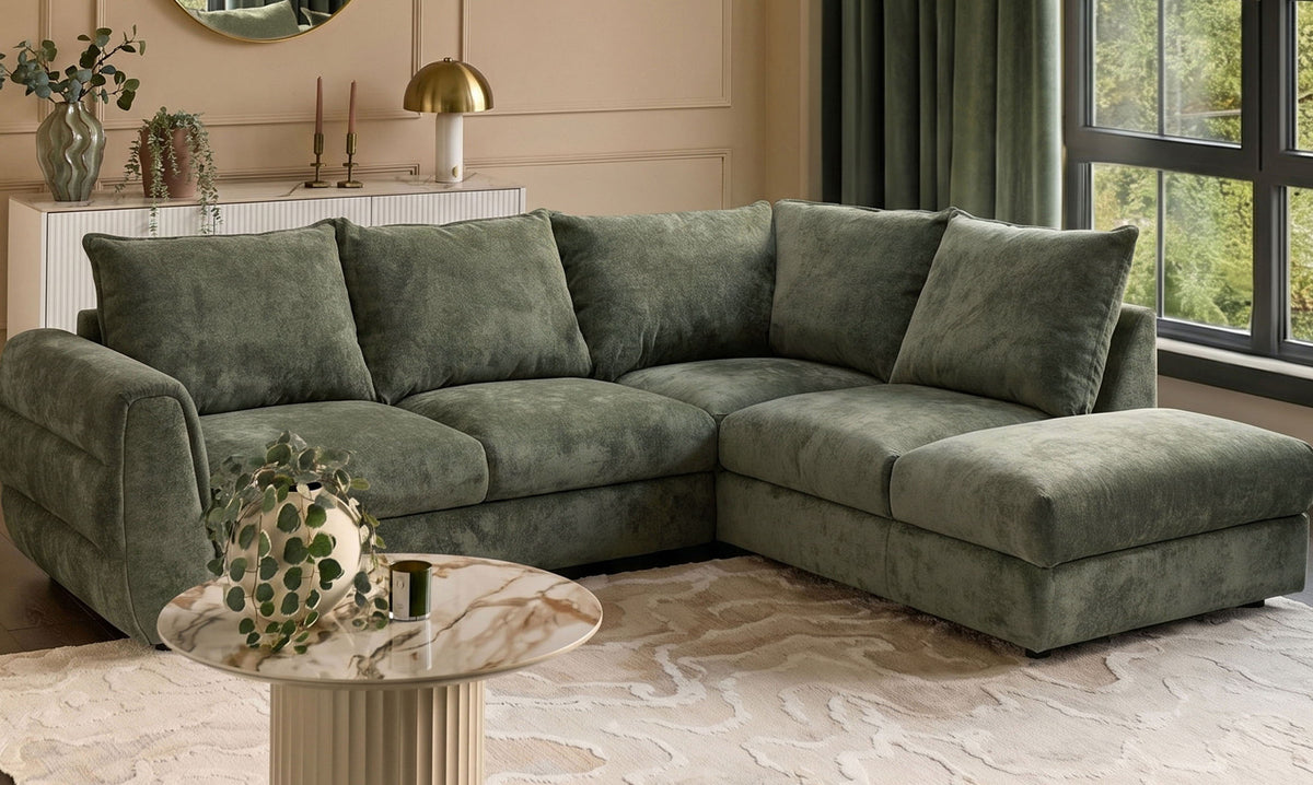 Heidi dark green chenille right hand corner chaise sofa