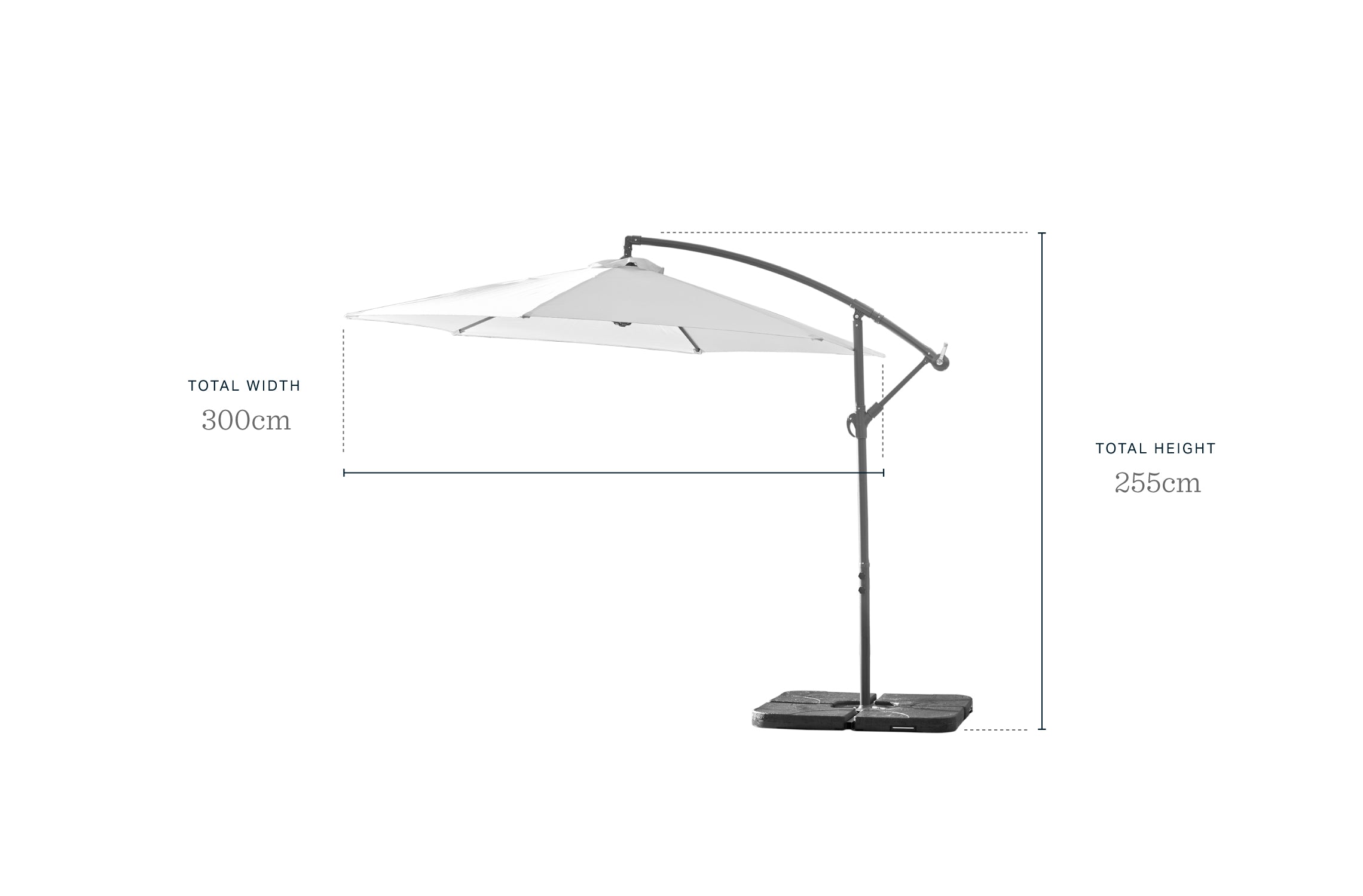 Helena grey 3m garden cantilever parasol