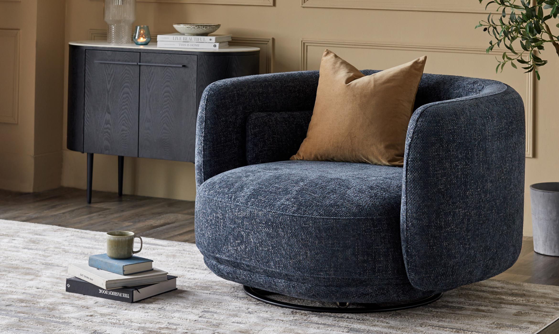 Henry Dark Blue Chunky Weave Swivel Love Seat