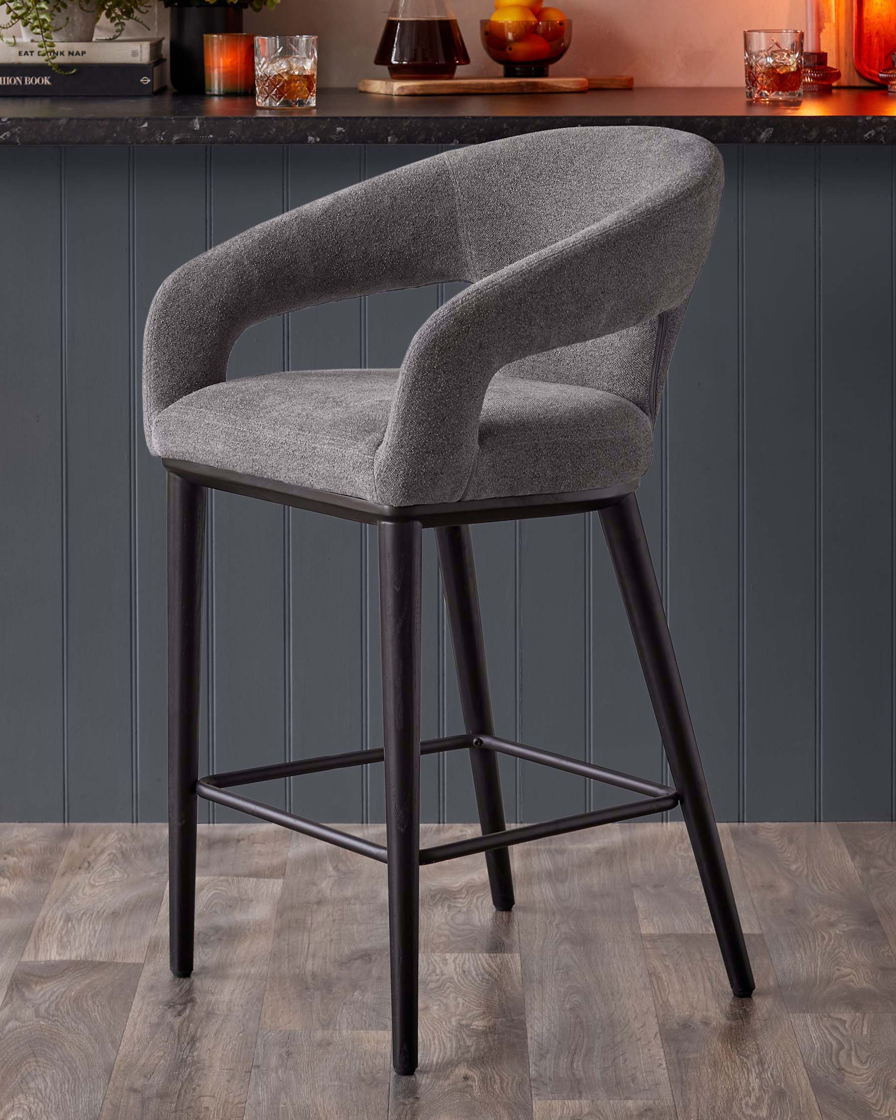 Upholstered Bar Comfy Stool With Back Heath Dark Grey Boucle Bar