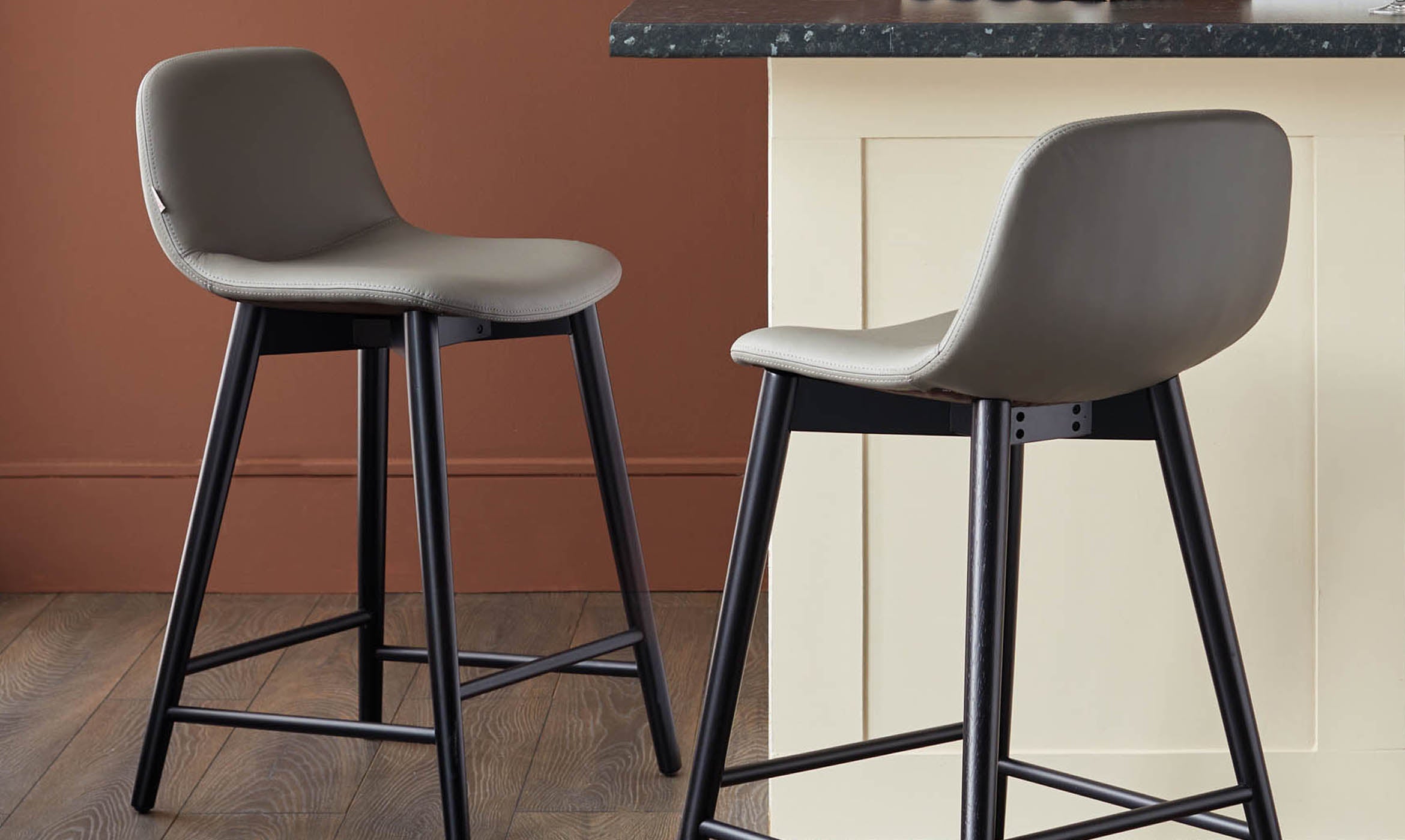 Hudson Dark Grey Leather Bar Stool