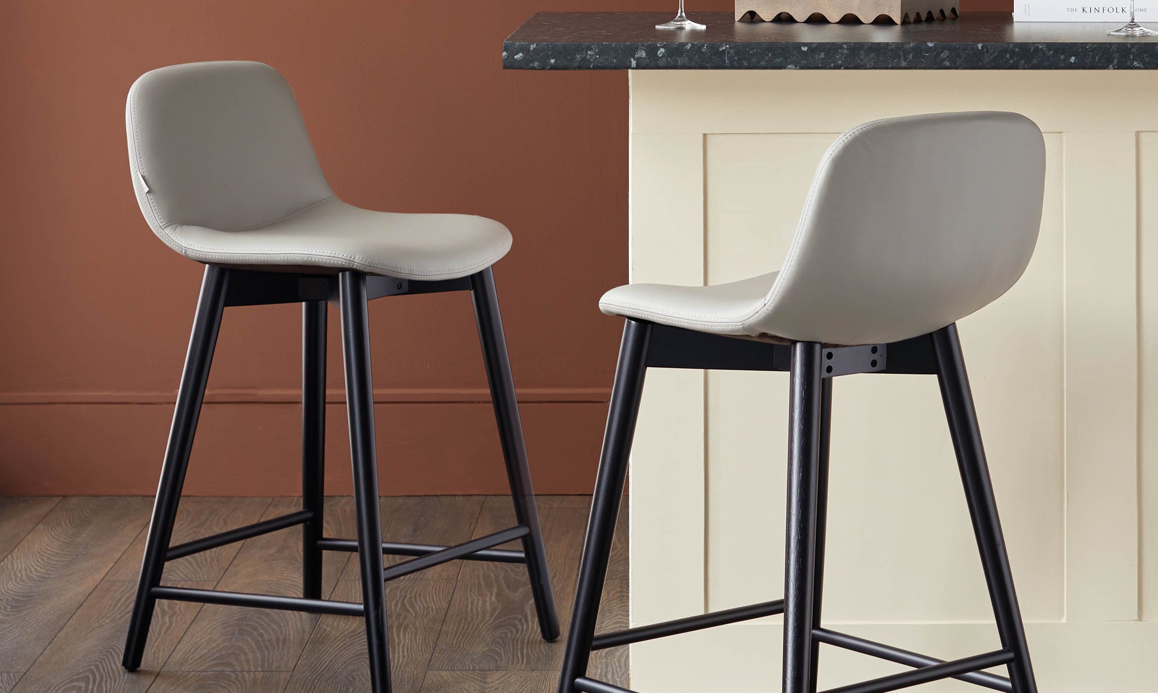 Hudson Light Grey Leather Bar Stool
