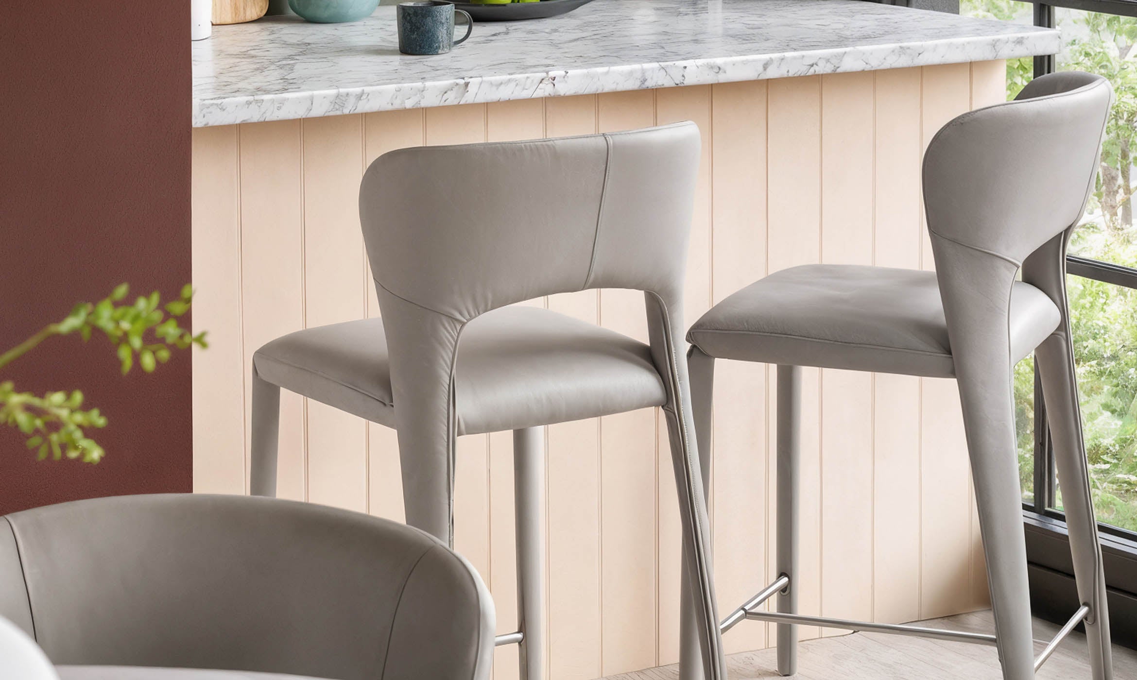 Jackson light grey leather bar stool