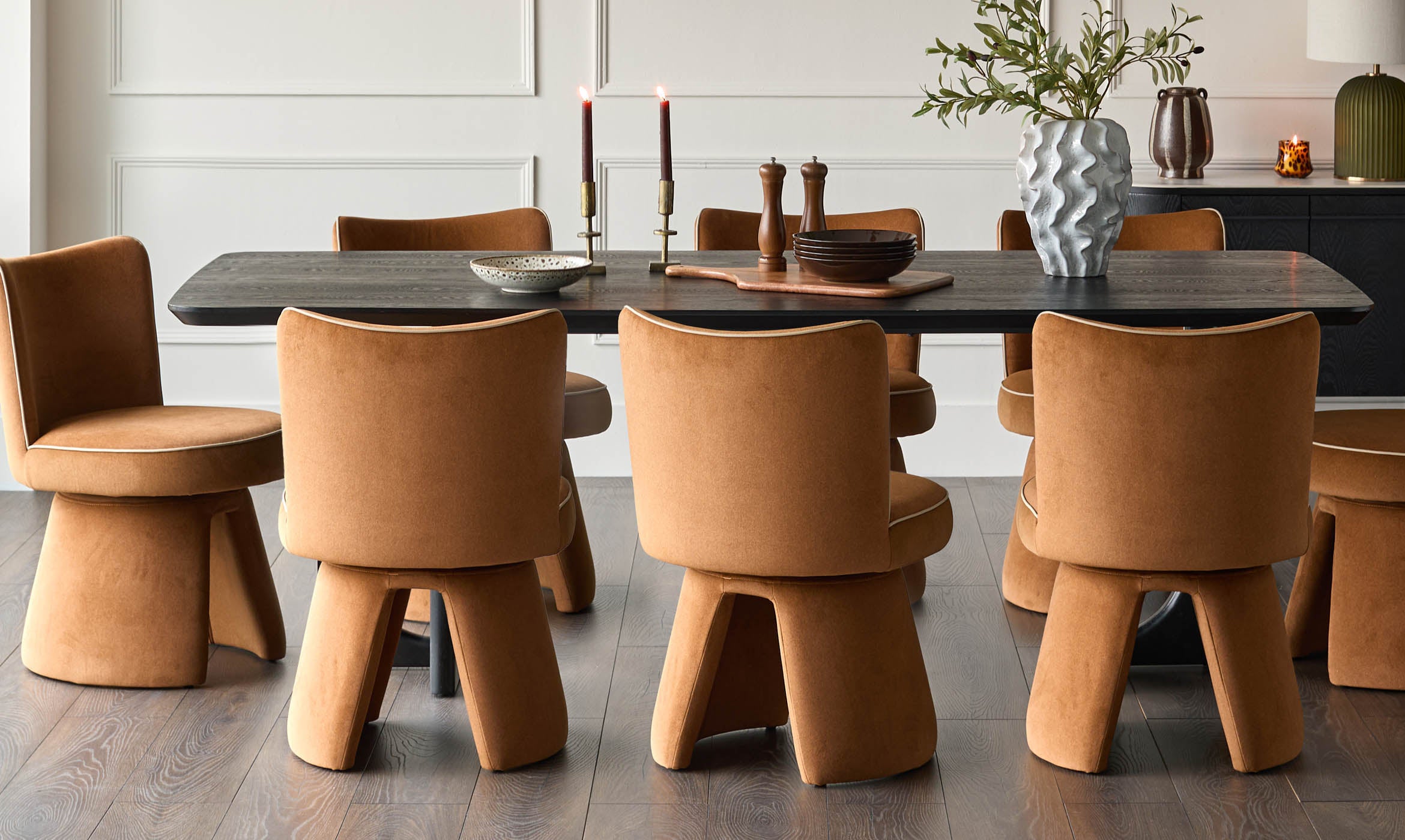 Jenna caramel fabric swivel dining chair