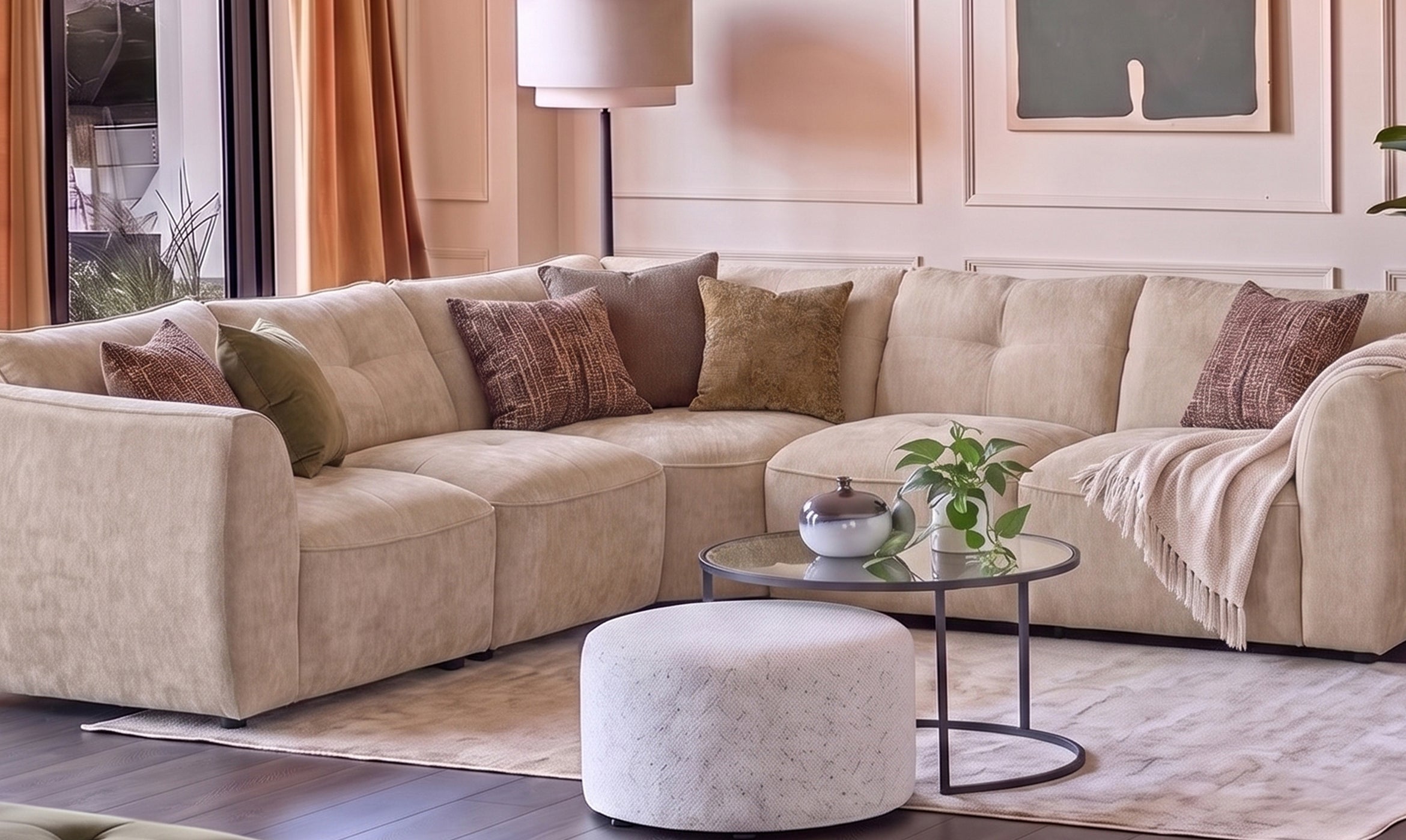 Jodie champagne chenille large corner sofa