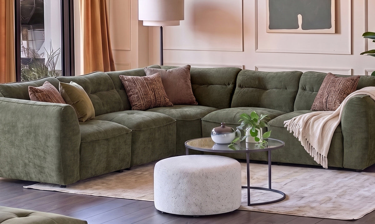 Jodie dark green chenille large corner sofa