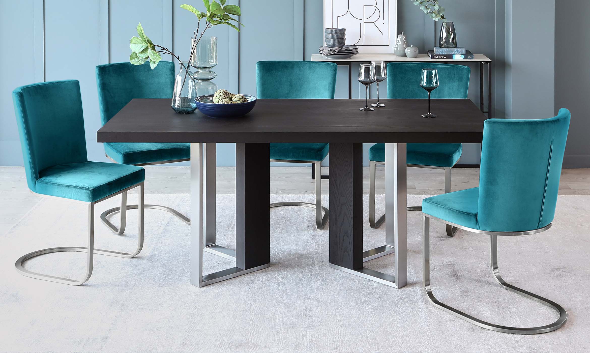 Jonah Dark Oak With Brushed Stainless Steel 6 Seater Dining Table