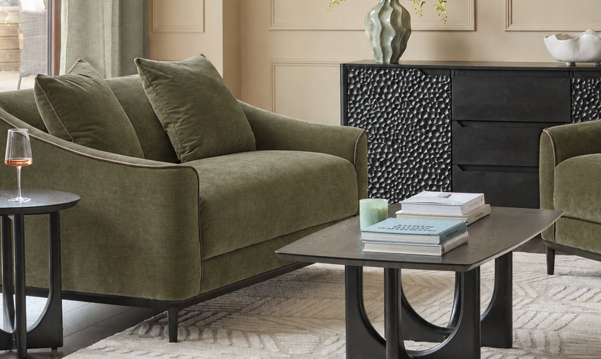 Julep olive green fabric 2 seater sofa