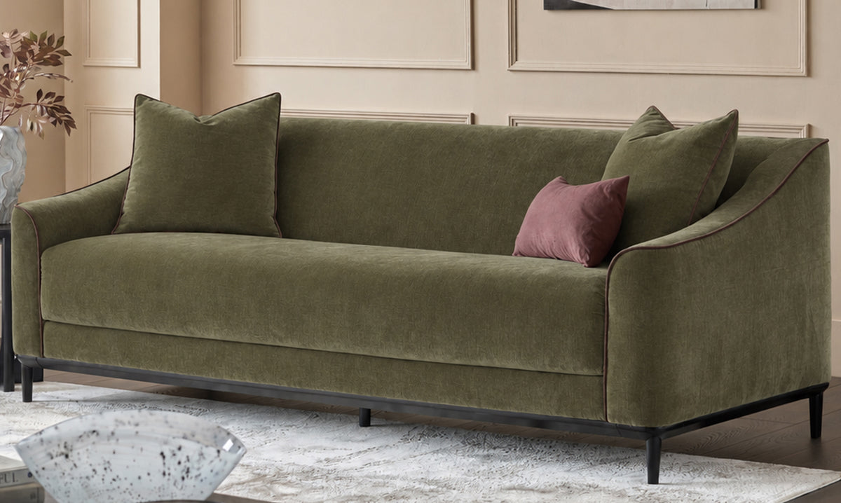 Julep olive green fabric 3 seater sofa