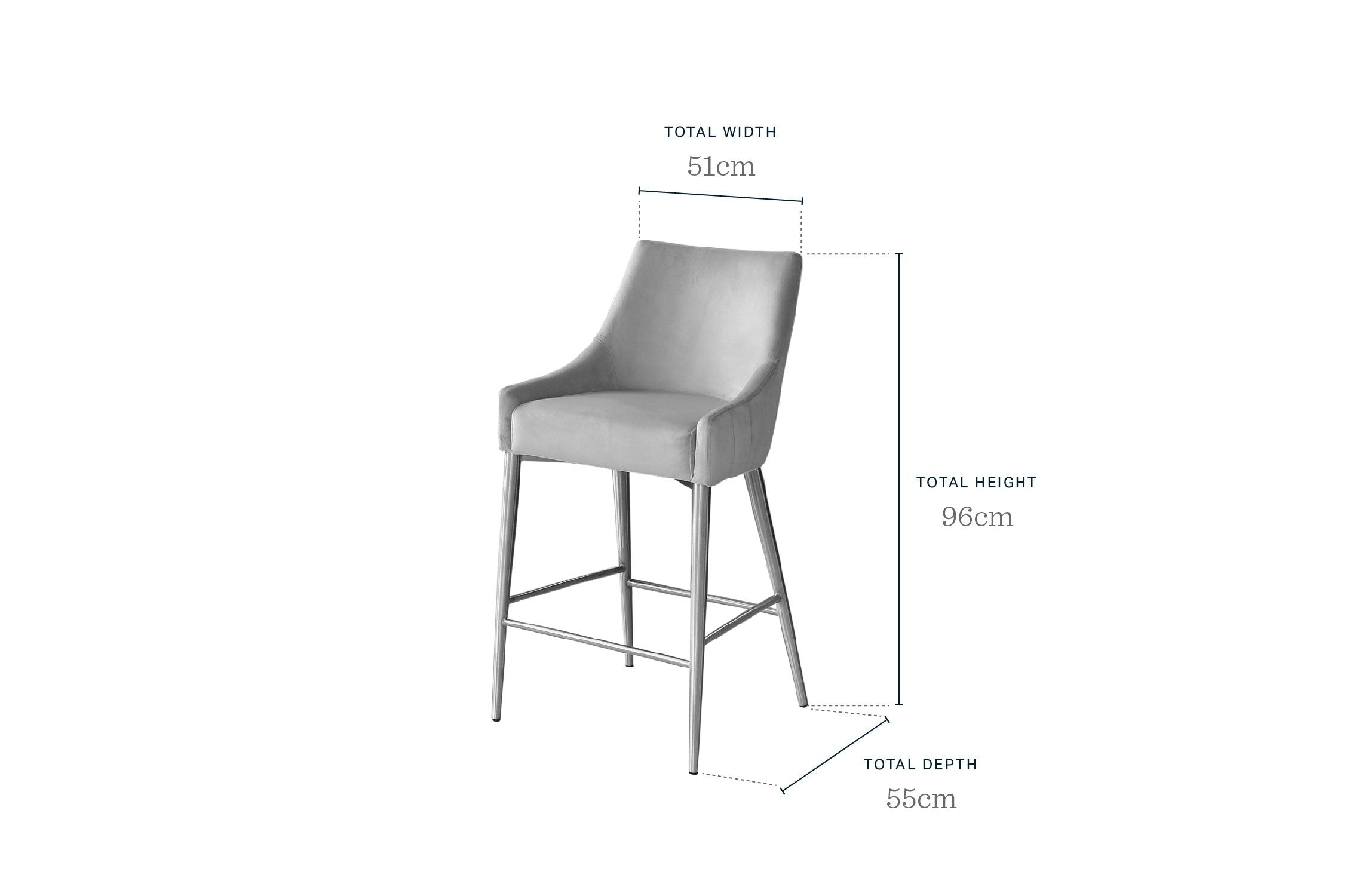 Juliana Dark Grey Velvet With Brushed Brass Bar Stool