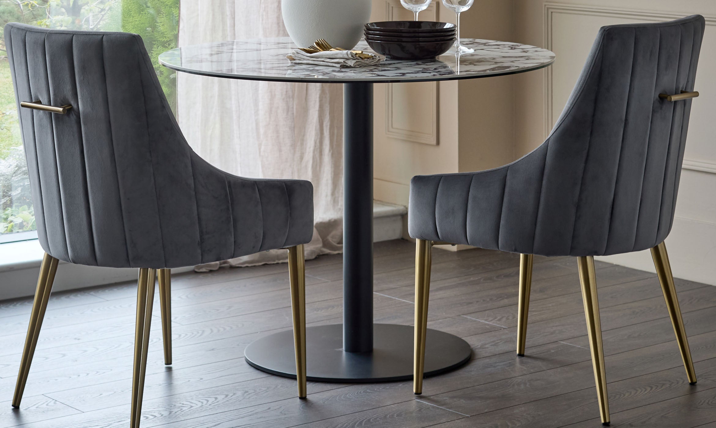 Juliana Dark Grey Velvet With Brushed Brass Dining Chair