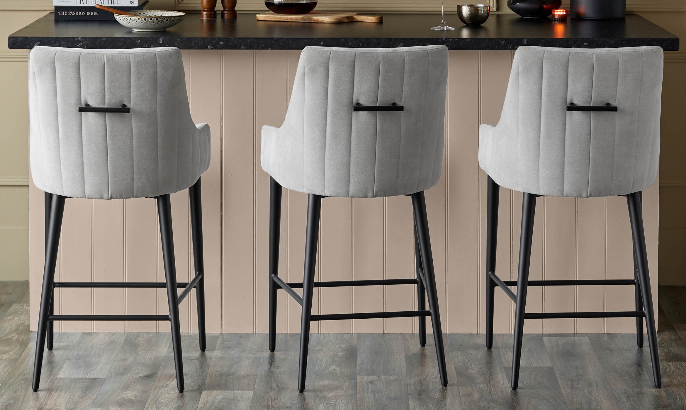 Juliana natural grey fabric bar stool