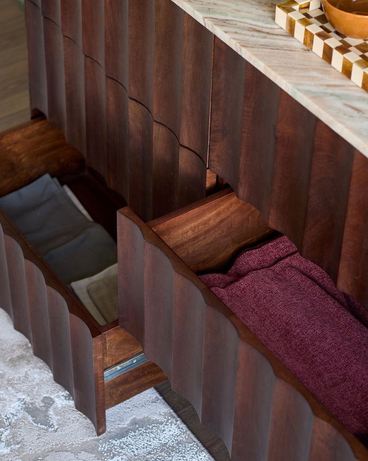 Juniper dark mango wood with toronto marble chest of drawers