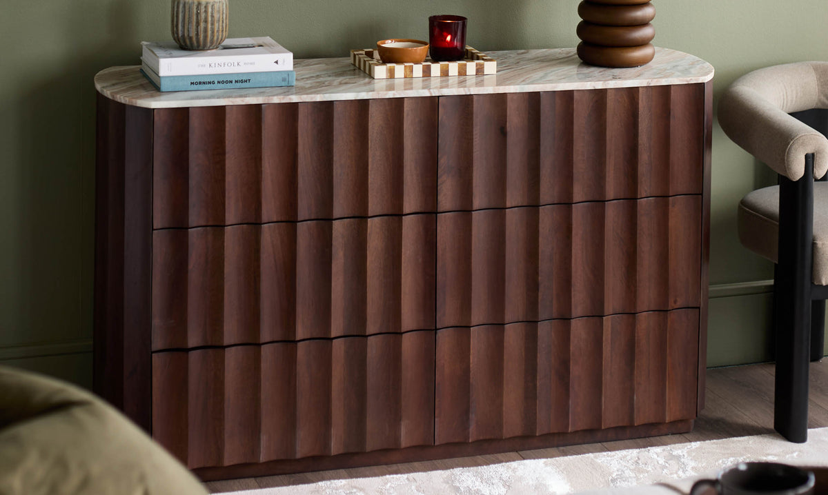 Juniper dark mango wood with toronto marble chest of drawers