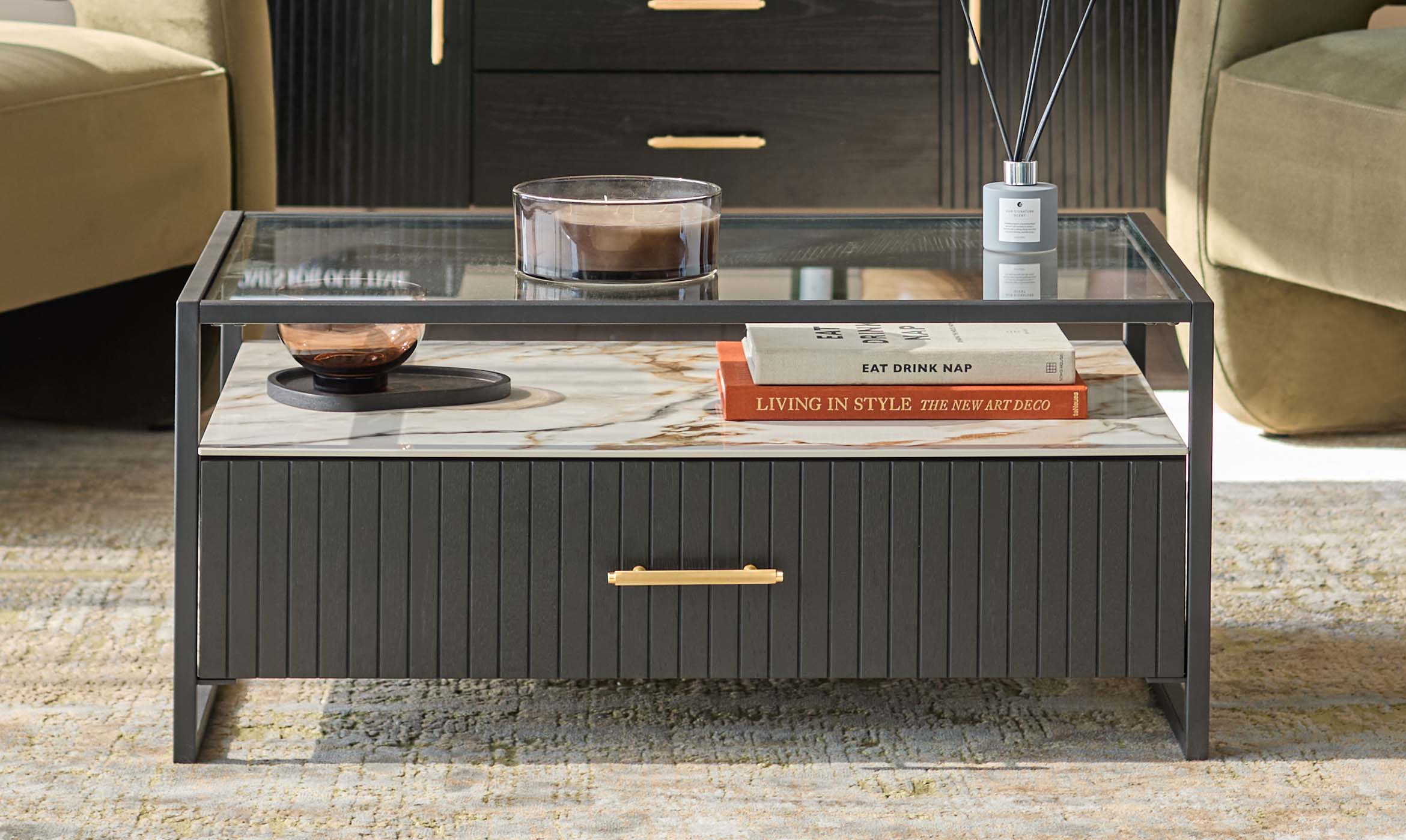 Kai glass and ceramic coffee table