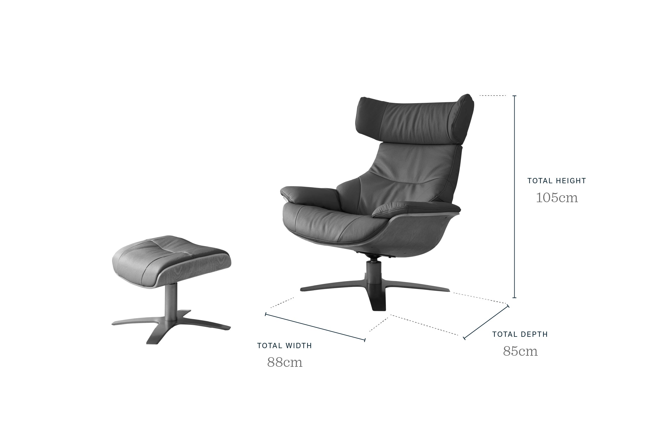 Karma light grey fabric swivel recliner accent chair and footstool