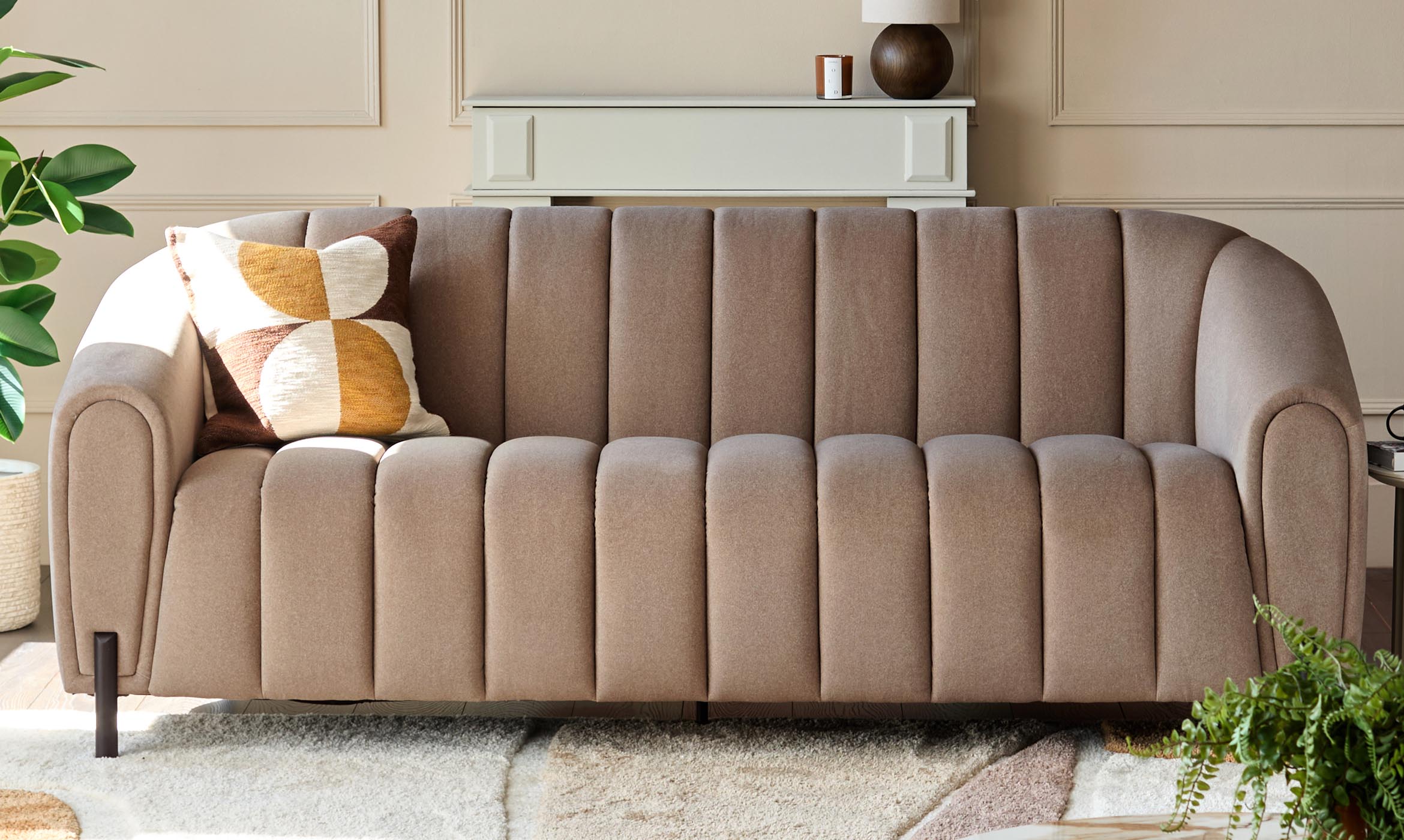 Kendra mocha fabric 3 seater sofa