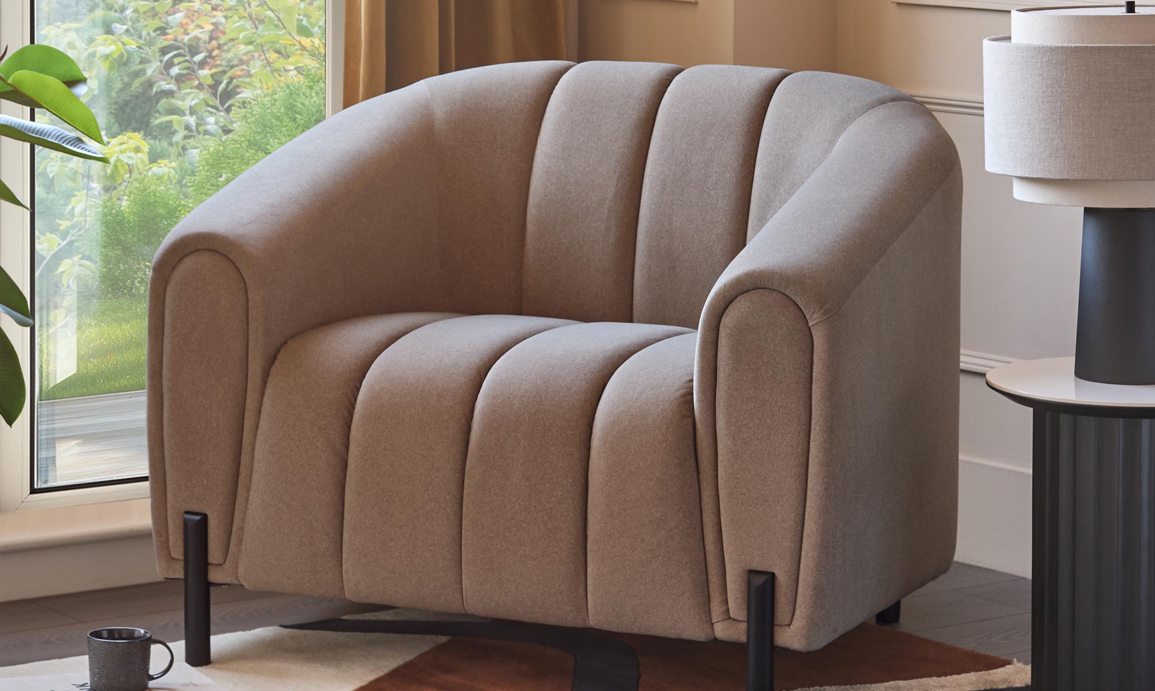 Kendra mocha fabric armchair