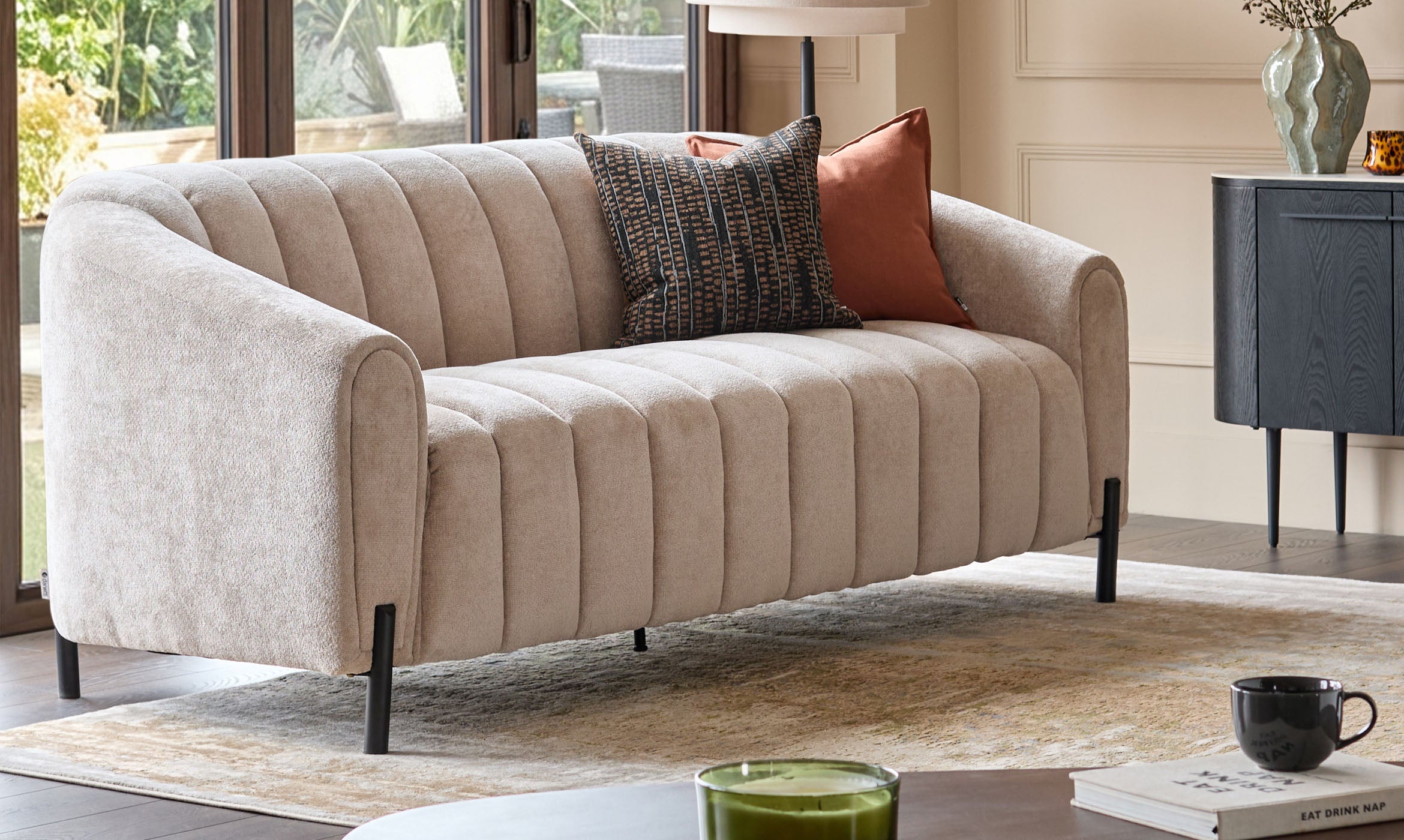 Kendra natural fabric 3 seater sofa