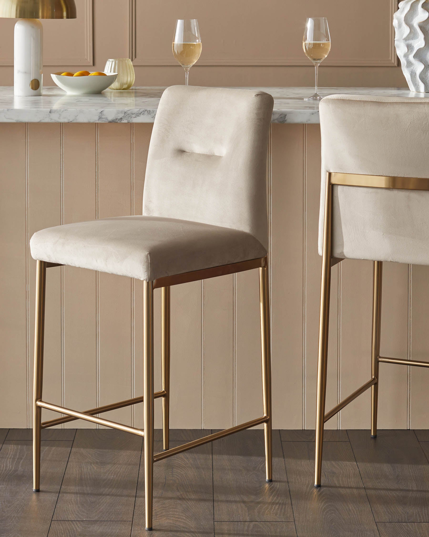Keira Brass and Champagne Velvet Bar Stools by Danetti