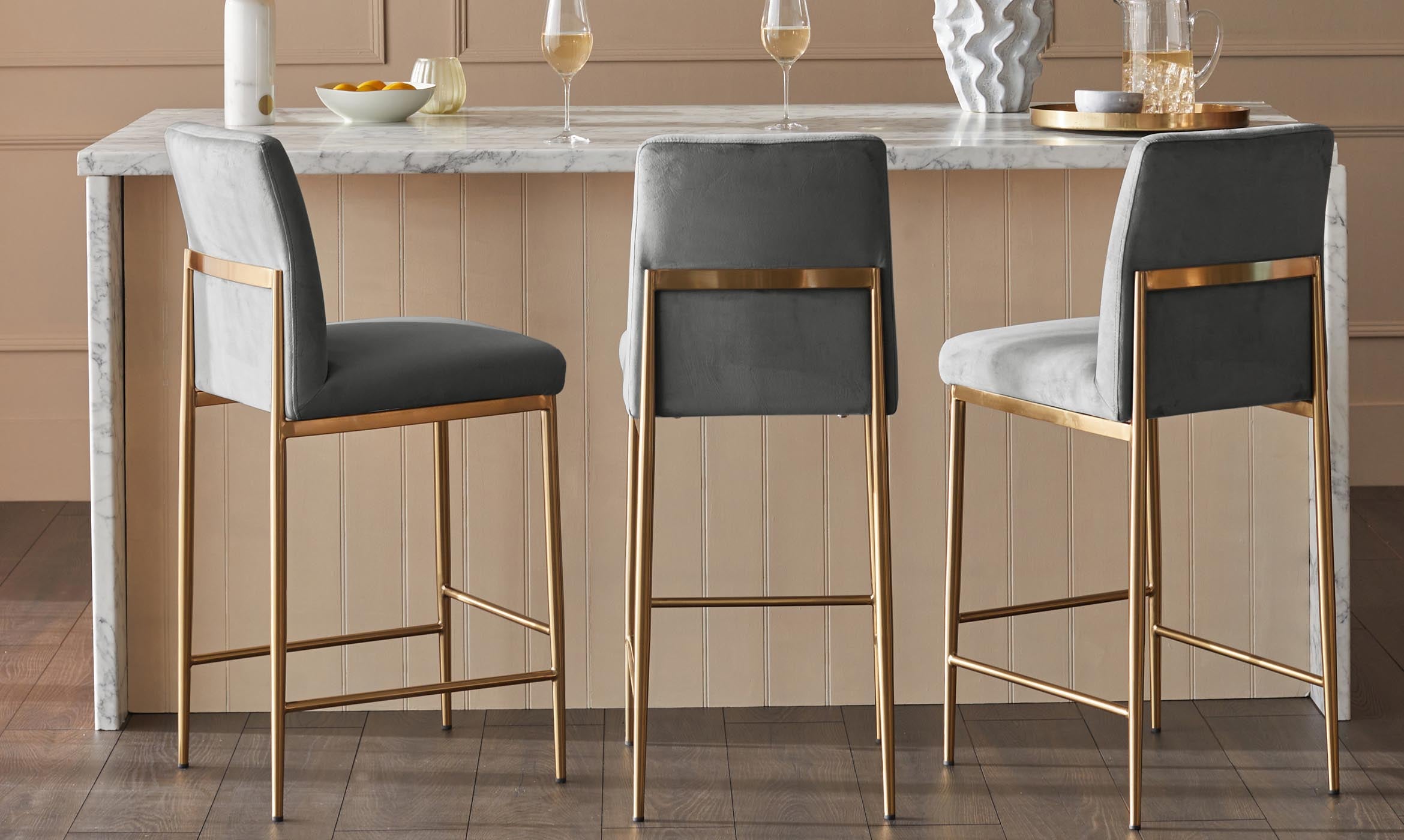 Keira dark grey velvet bar stool