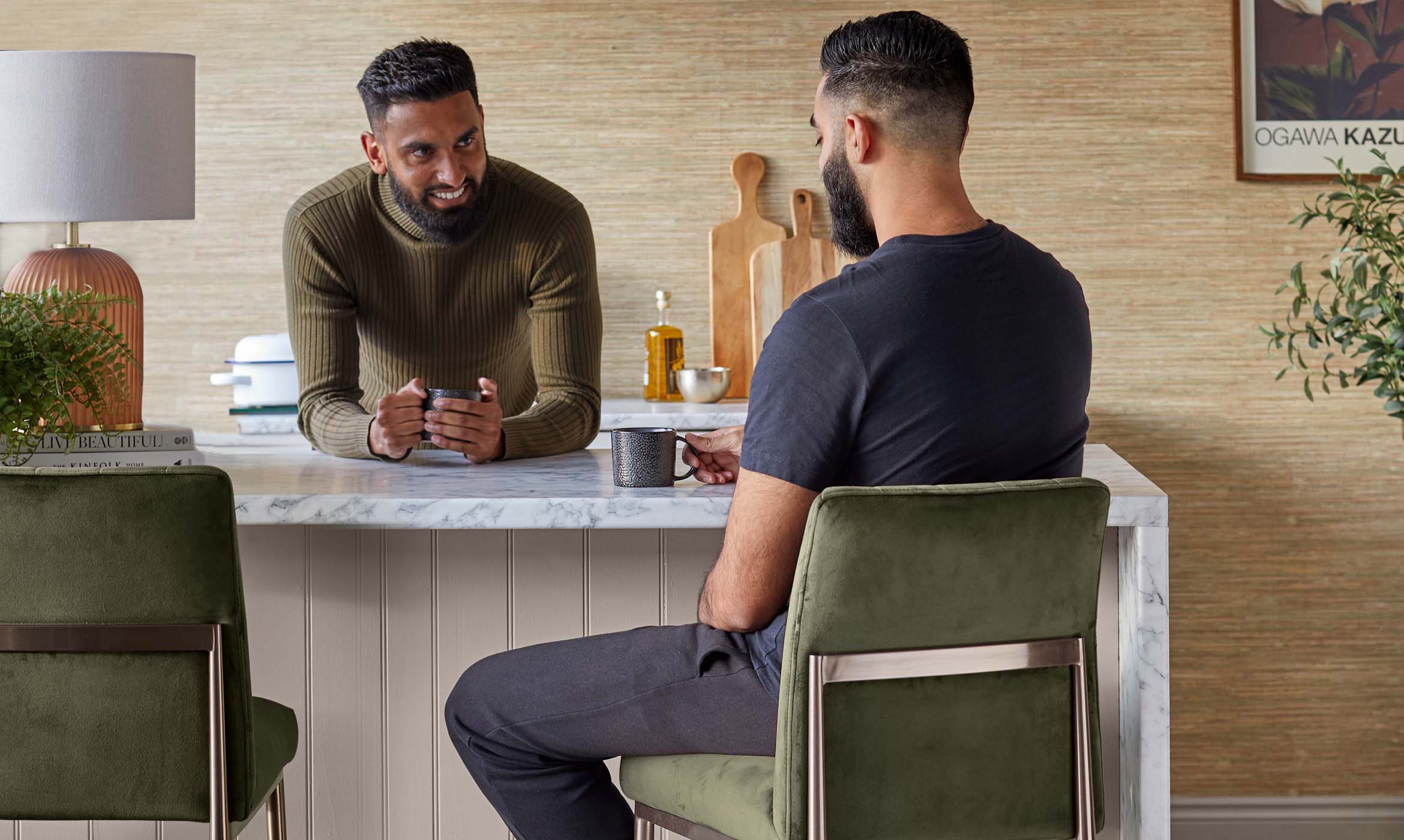 Kendra olive green velvet bar stool