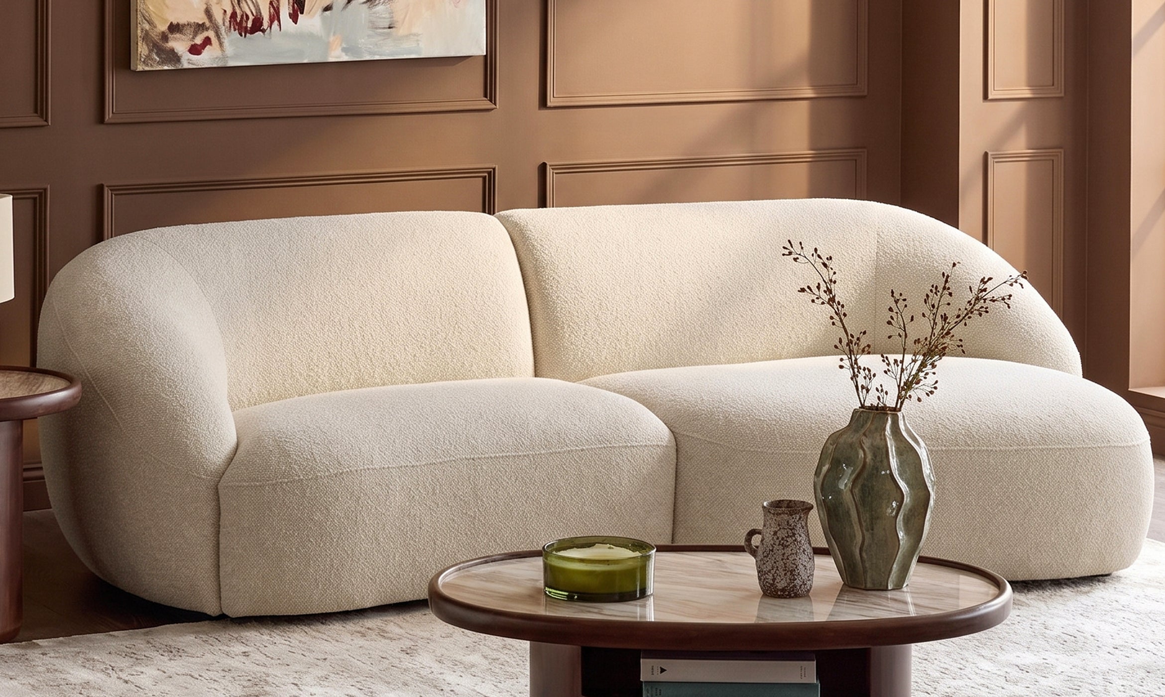 Kimberley natural fabric 3 seater right hand chaise sofa