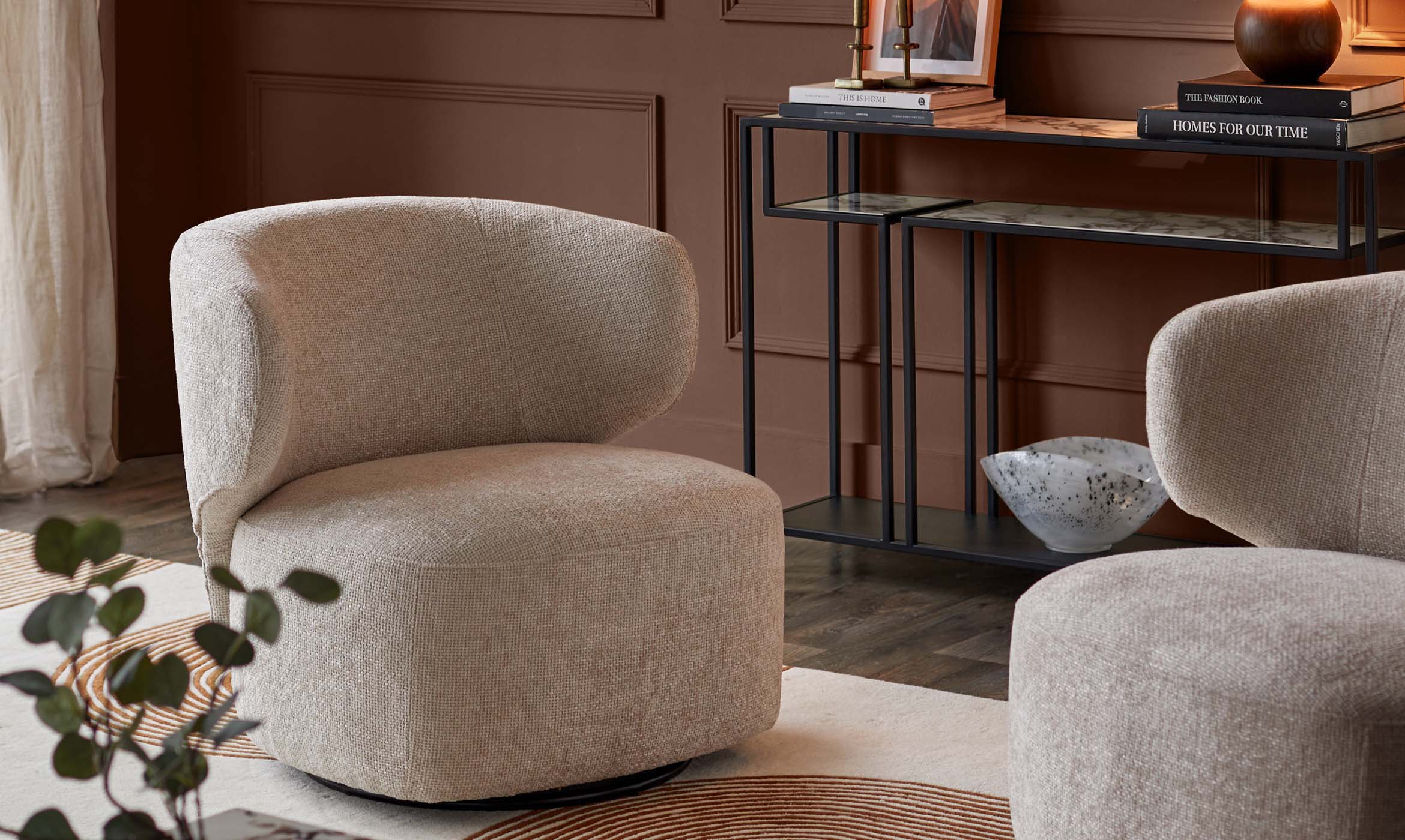 Landon natural fabric swivel accent chair